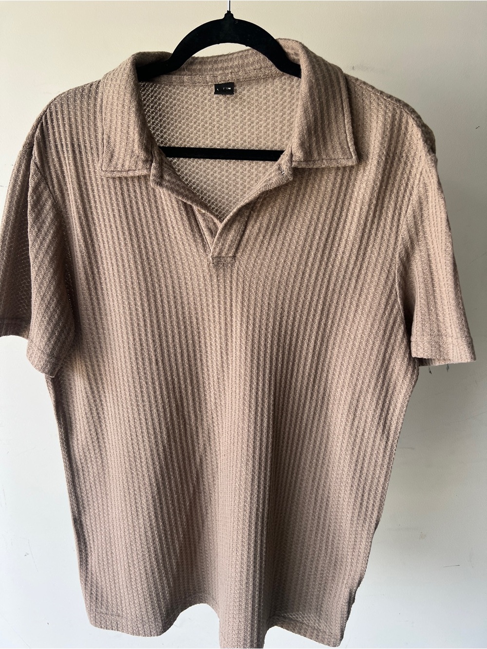 Men's Tan Waffle Knit Polo Shirt